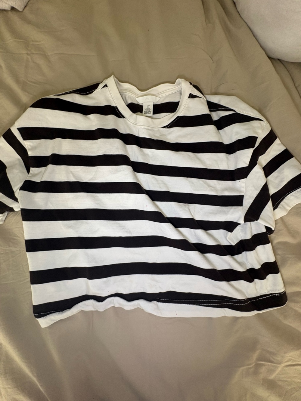 H&M brown and White Striped Crop Tee